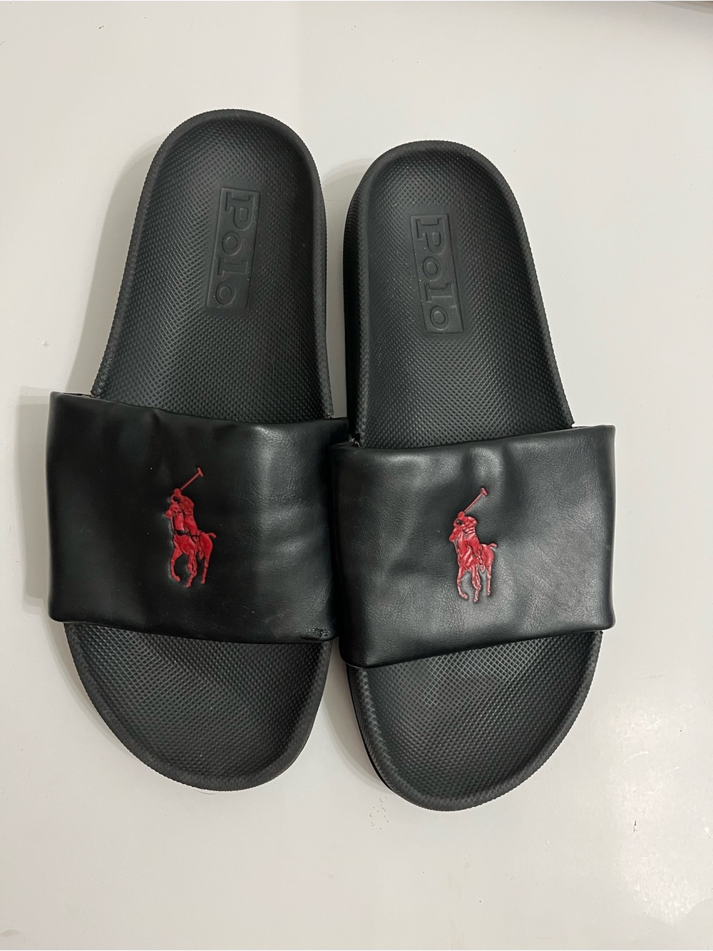 Polo by Ralph Lauren Black Slides with Red Pony Embroidery